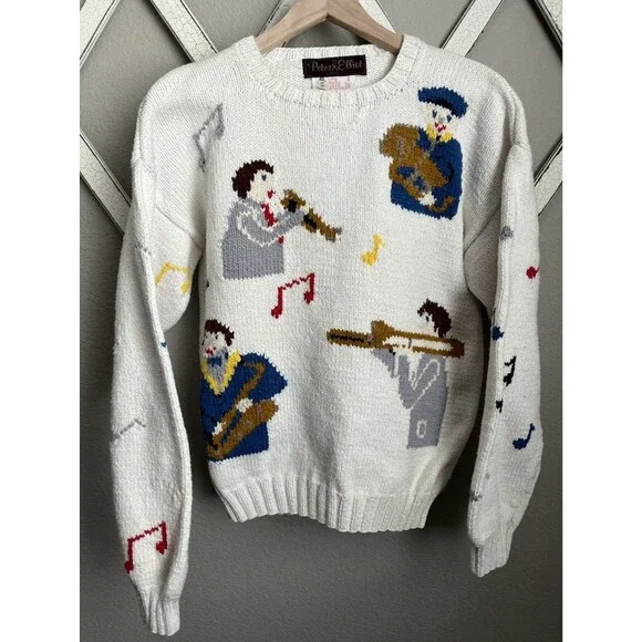 Peter Elliot Women's M? Musician Musical Notes Cotton Sweater *READ* - Picture 1 of 13